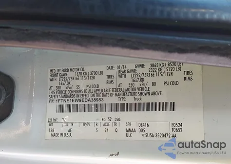 2014 Ford E-150 Commercial z USA, uszkodzony, nr VIN 1FTNE1EW9EDA38983